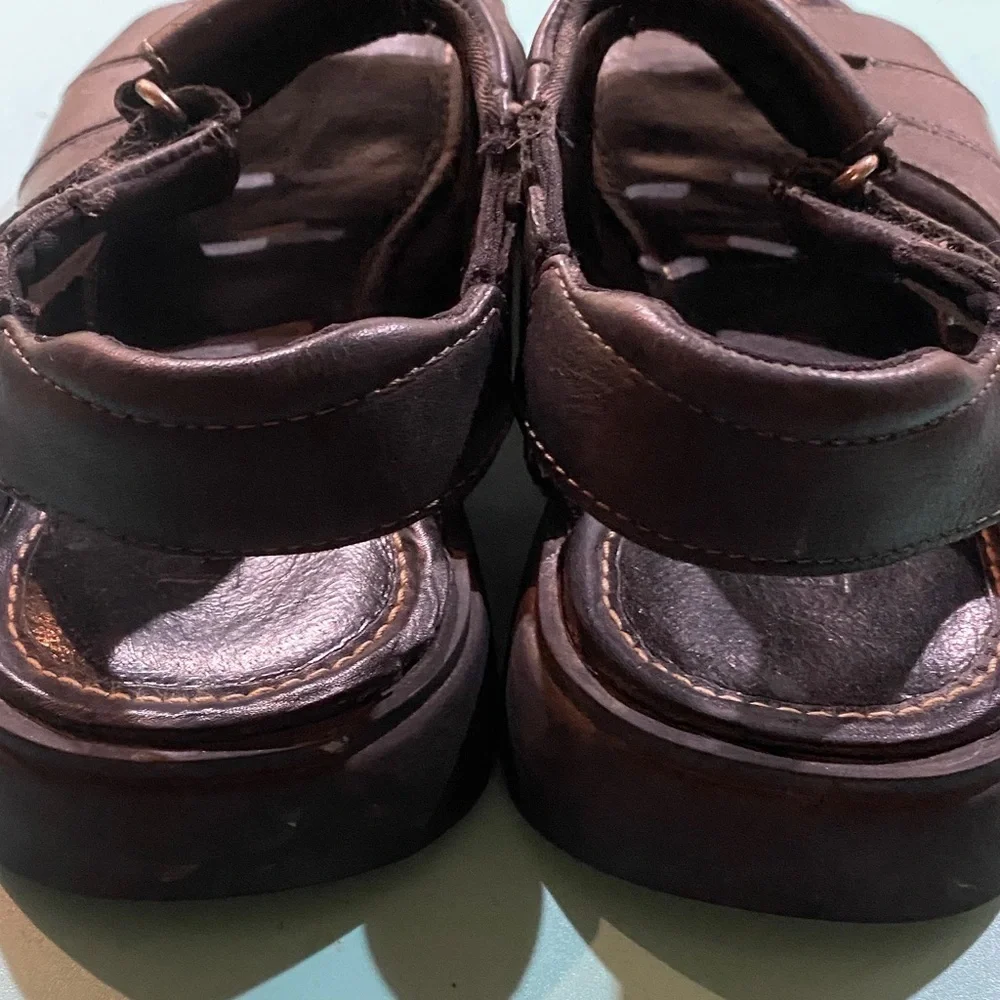 Men's Dark Brown Size 9M Heavy Duty Leather Sandals Hiking Summer Beach